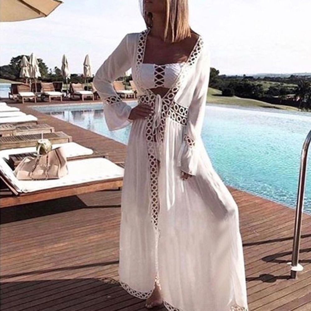 White Beach Kimono Boho Lace Bikini Cover Up - Picture 6 of 6